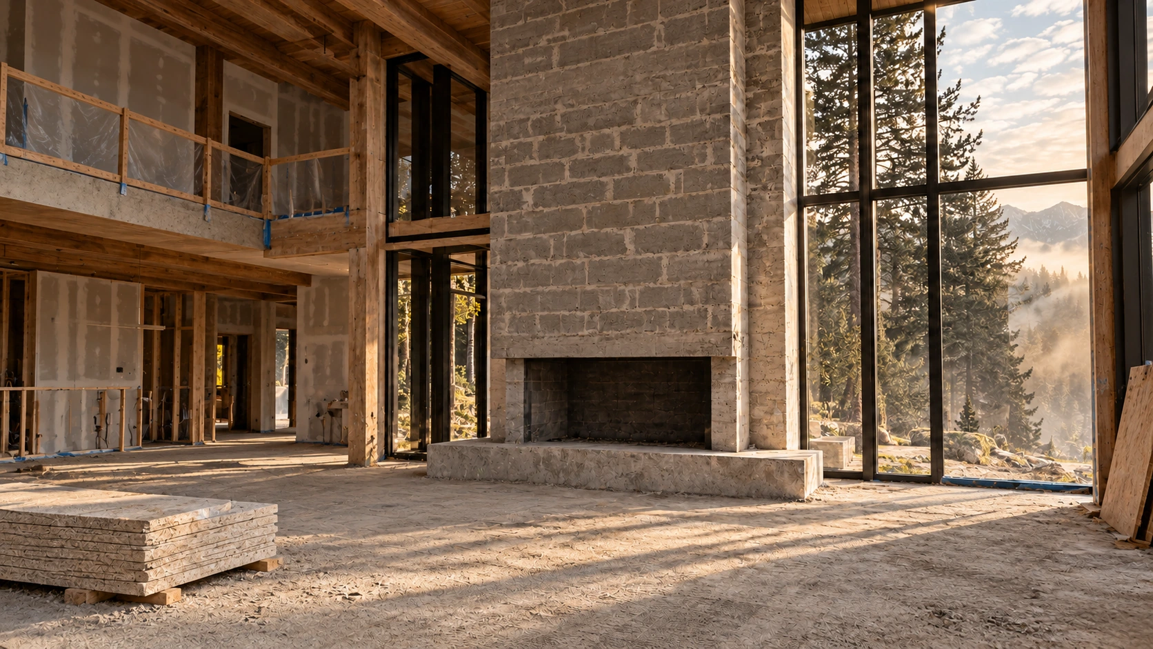 Same room before renovation, with exposed chimney masonry